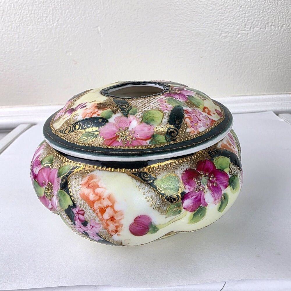 Nippon Vintage Porcelain Hand Painted Hair Receiver
